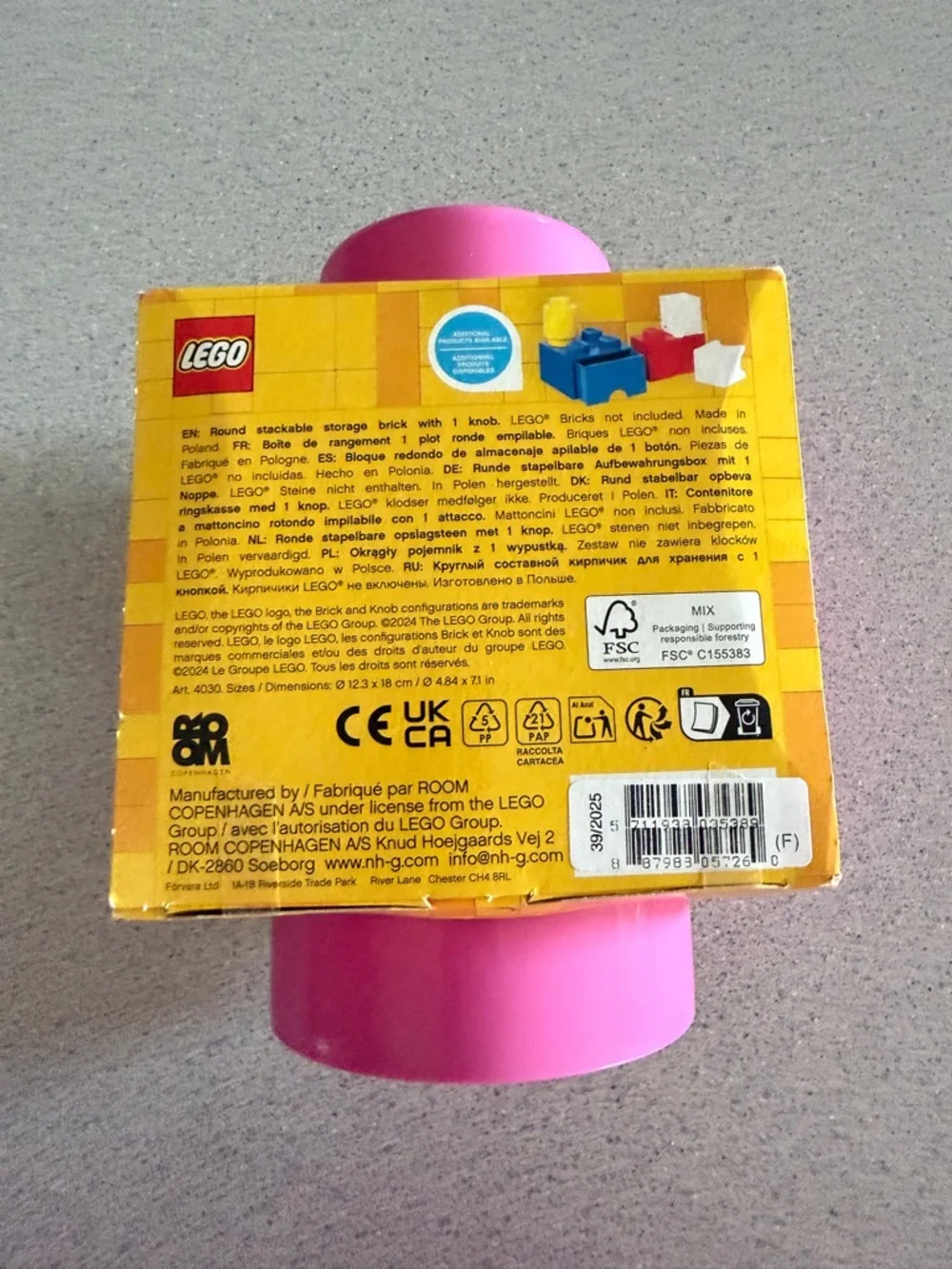 New Lego Storage Brick 1 Knob Pink Organizer Single Round 5" Ages 3+ - Picture 4 of 4
